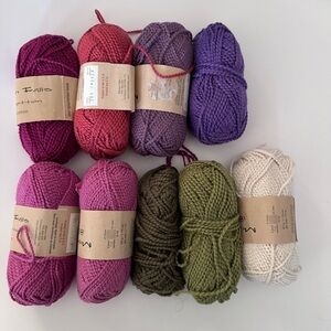 Mission Falls 1824 Cotton Yarn lot in Pink, Red, Purple, Green, Cream 447 grams